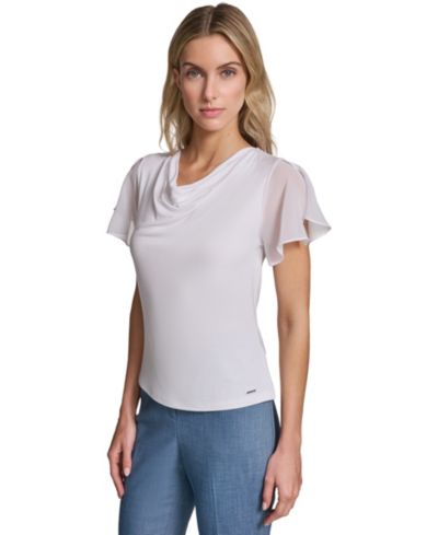 Calvin Klein Petite Cowl Neck Short-Sleeve Top