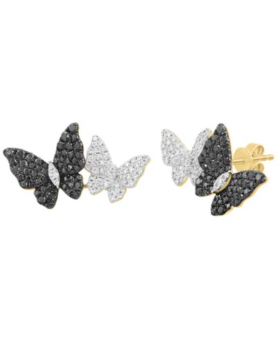 Серьги-бабочки EFFY Collection White Diamond (3/8 ct. t.w.) и Black Diamond (5/8 ct. t.w.) в 14k Yellow Gold