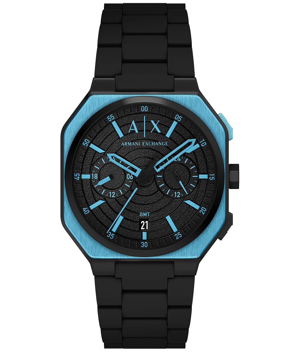 Мужские кварцевые часы Armani Exchange Dual Time, черная нержавеющая сталь 40mm