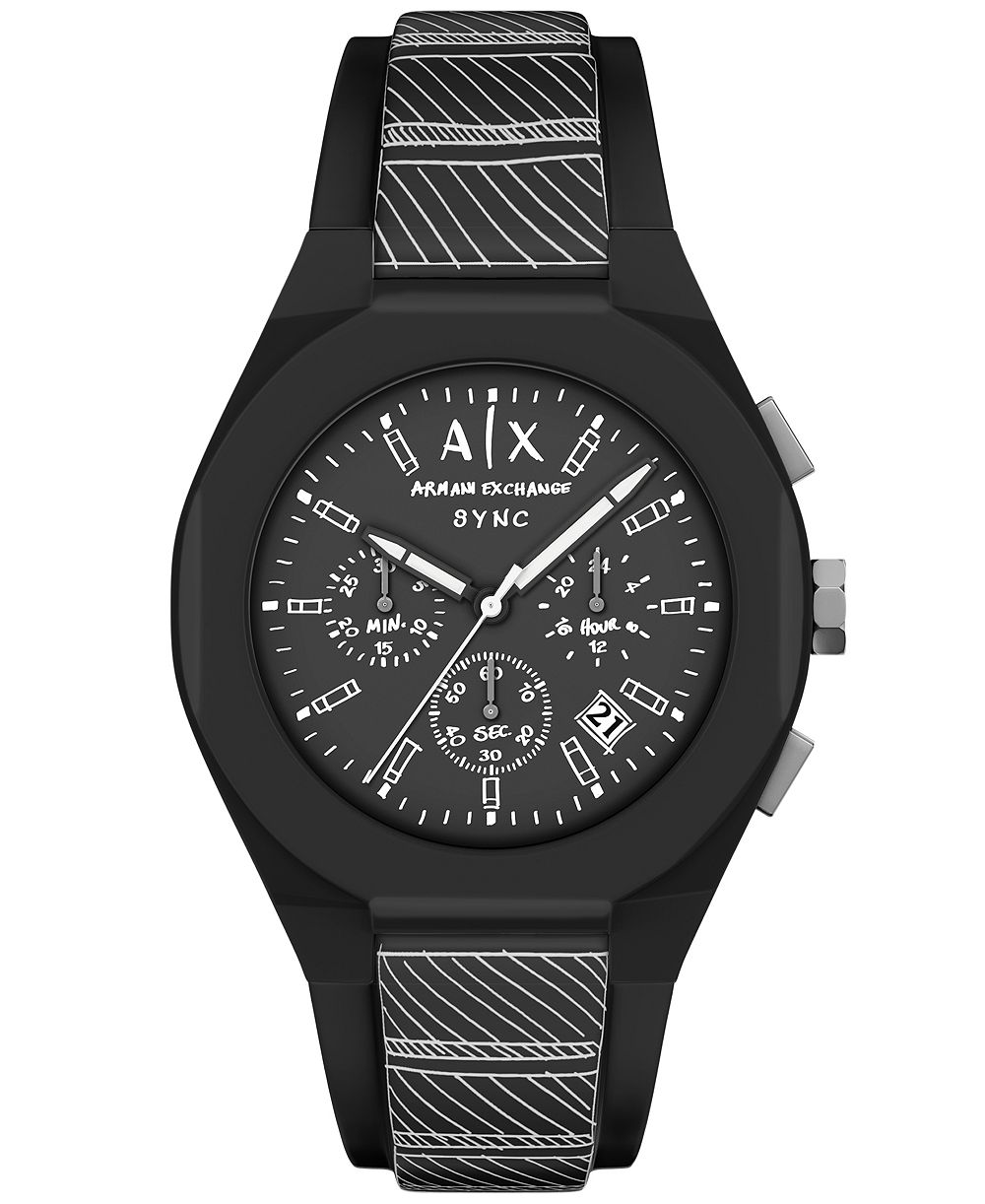 Часы Armani Exchange Men's Sync Quartz Chronograph Black Silicone 44mm