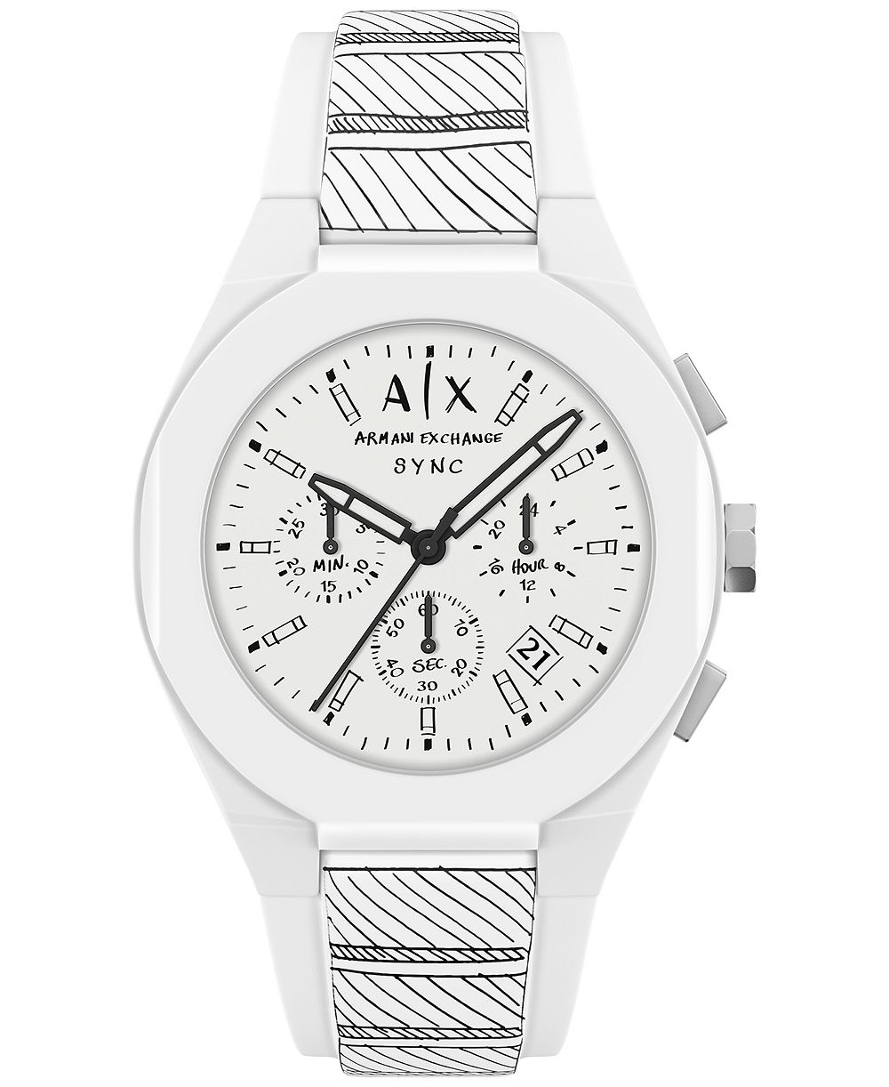 Armani Exchange Men's Sync Quartz Chronograph White Silicone Watch 44mm