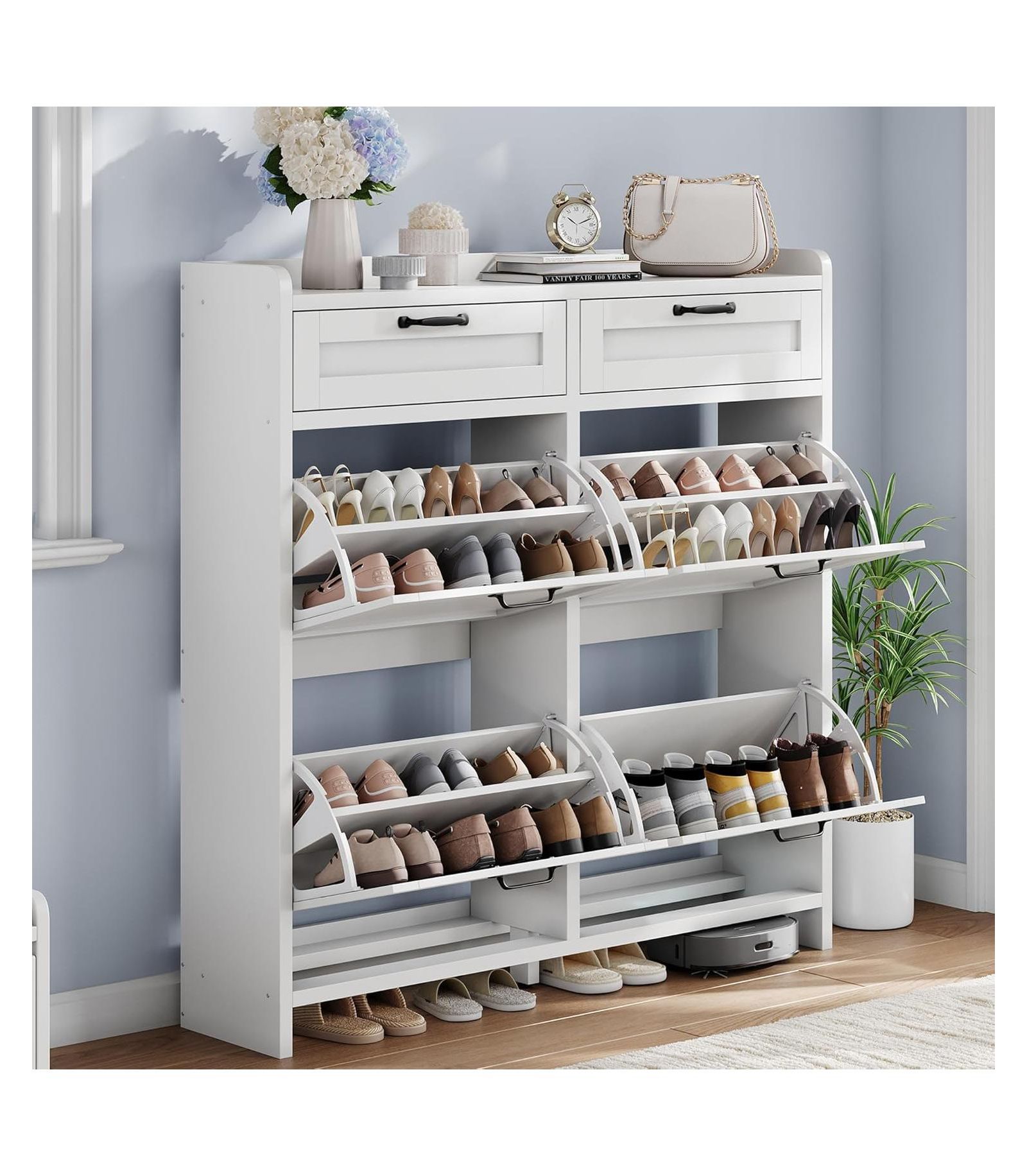 gaomon Shoe Cabinet with 4 Flip Drawers & 2 Top Drawers, Wooden Shoe Organizer Cabinet with Adjustable Shelf