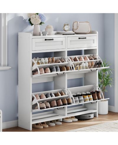 gaomon Shoe Cabinet with 4 Flip Drawers & 2 Top Drawers, Wooden Shoe Organizer Cabinet with Adjustable Shelf