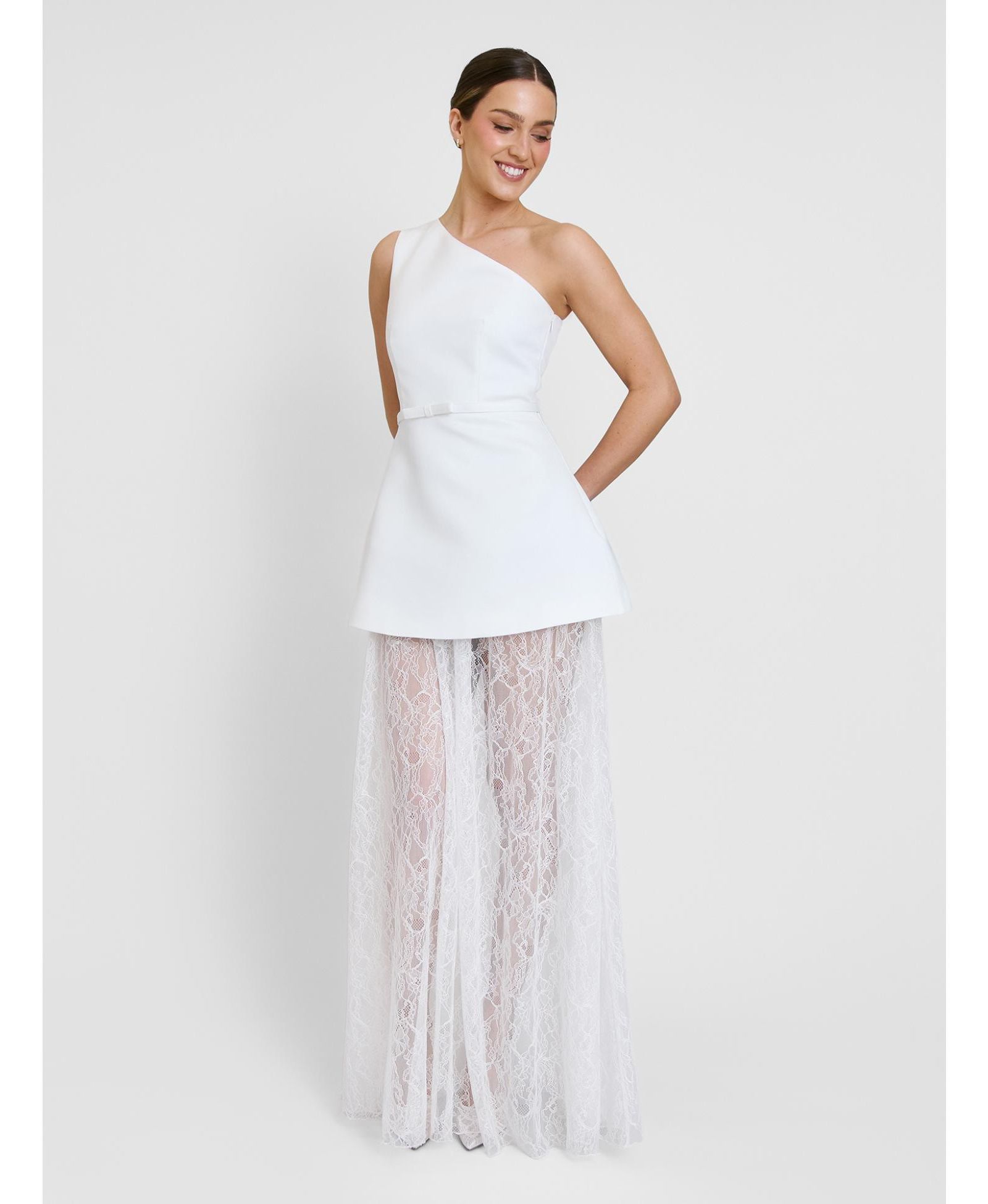 Six Stories Women's One Shoulder Satin Lace Skirt Dress