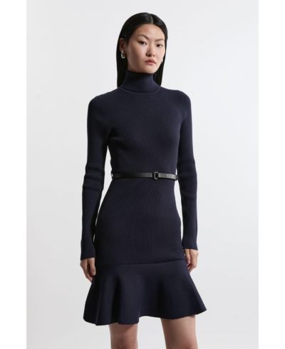 Karen Millen Женское мини-платье с воротником и поясом, расклешенное