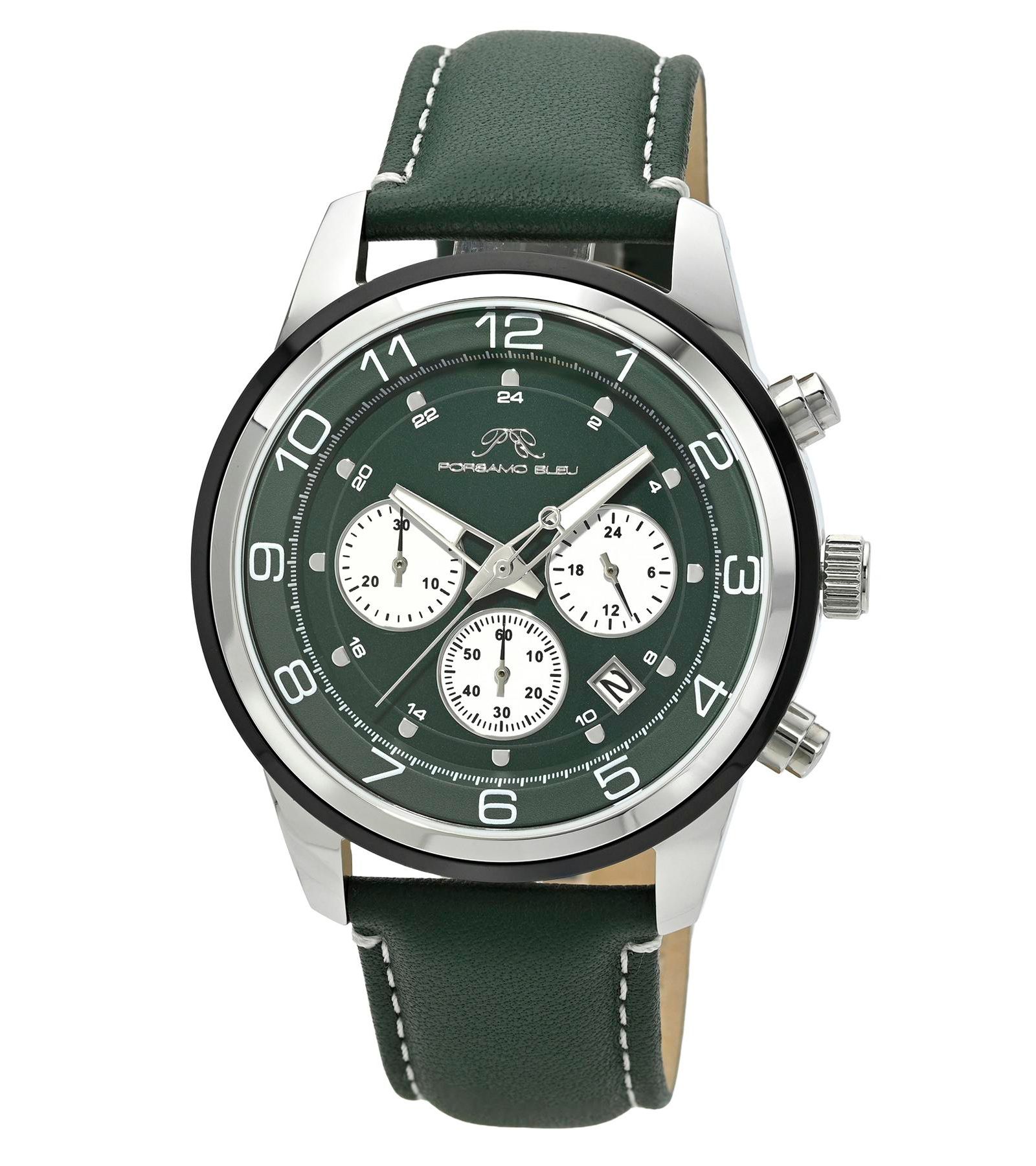 Porsamo Bleu Men's Arthur Chronograph Green Genuine Leather Band Watch 44 mm
