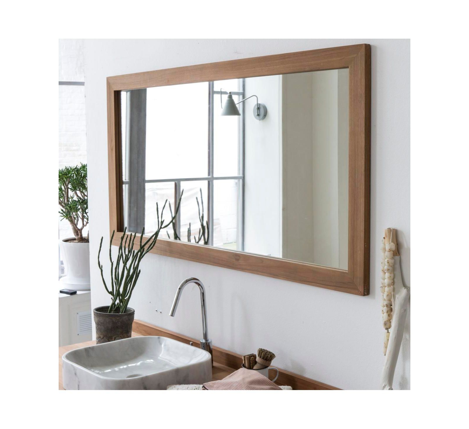 Tikamoon Solid Teak Wood Framed Mirror Rustic 140x70 Design Bathroom Living room