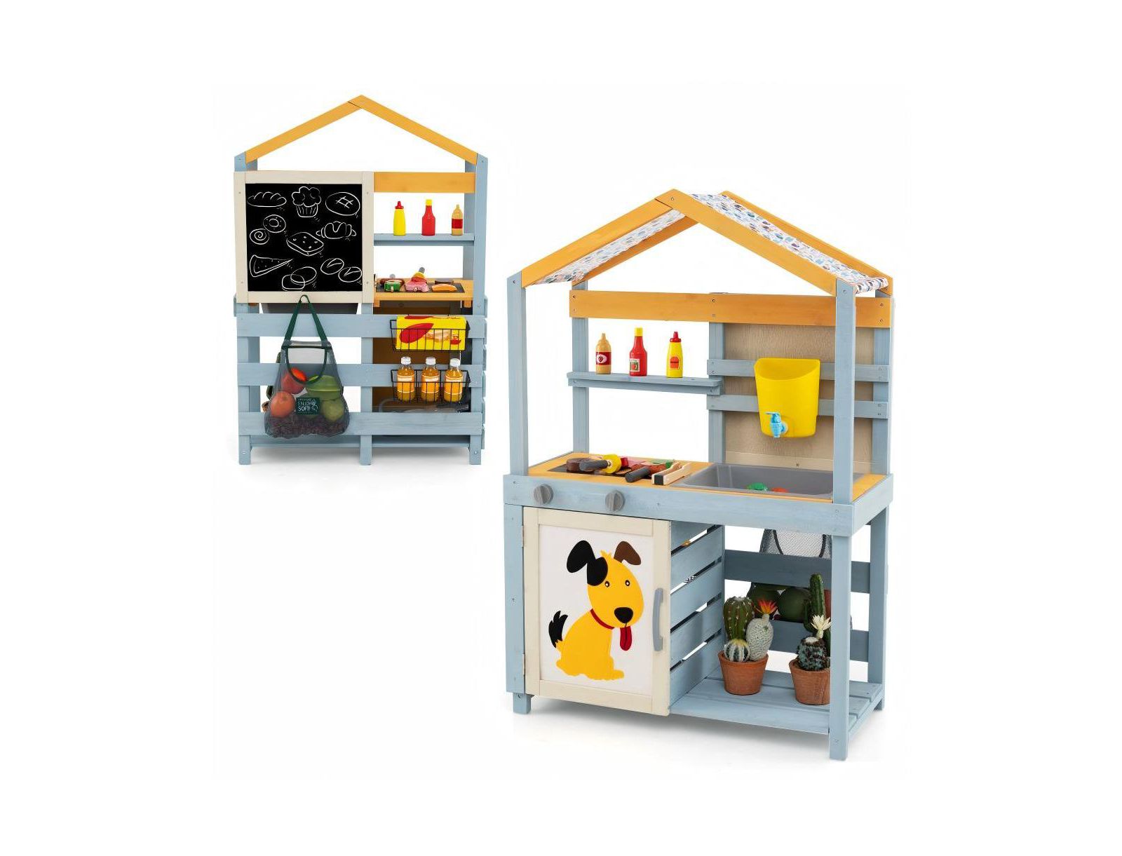 2-in-1 Wooden Mud Kitchen with Removable Water Box and Storage Bag