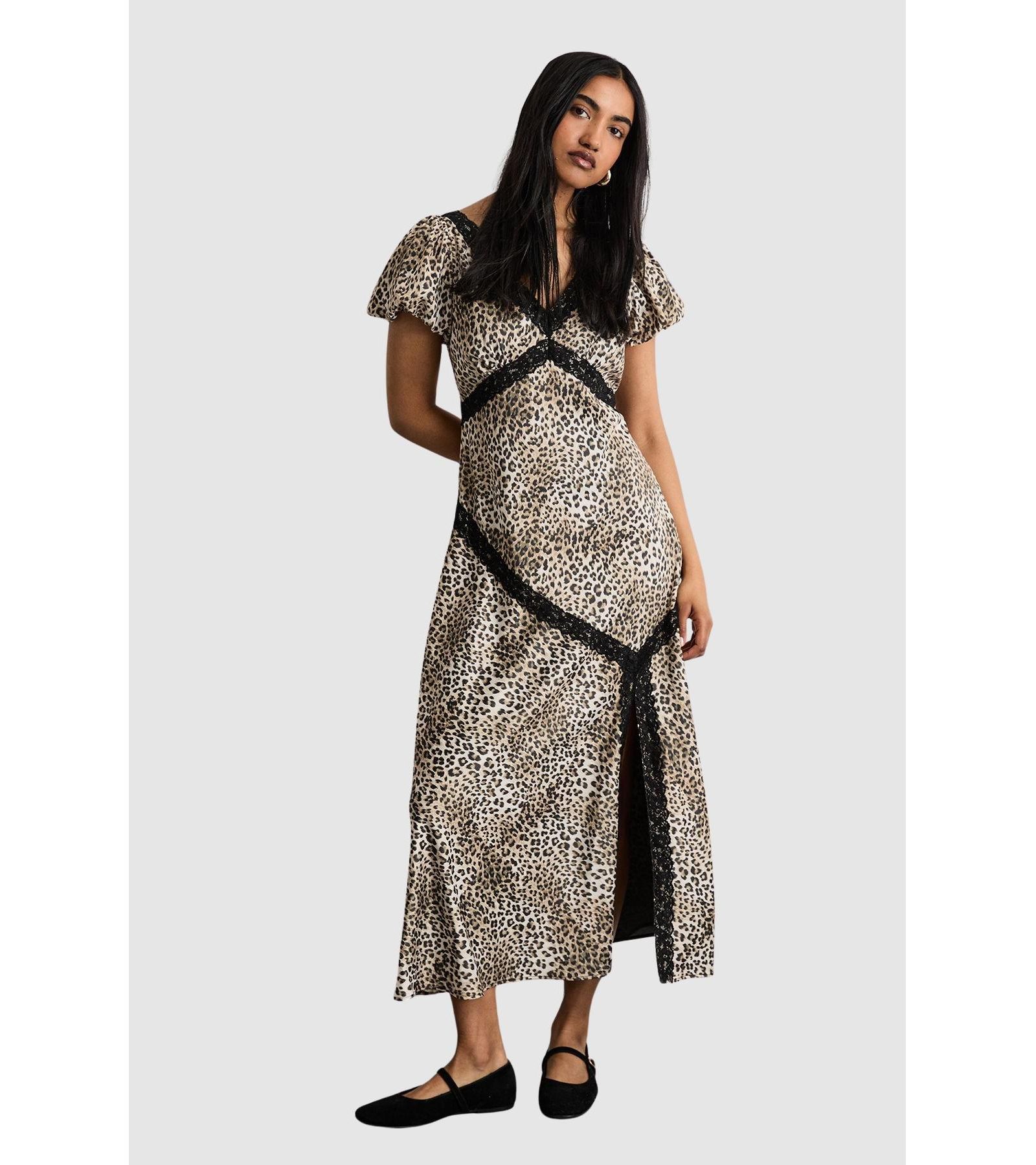 Warehouse Women's Printed Puff Sleeve Midi Dress