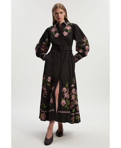 Karen Millen Women's Rose Embroidered Cotton Shirt Dress