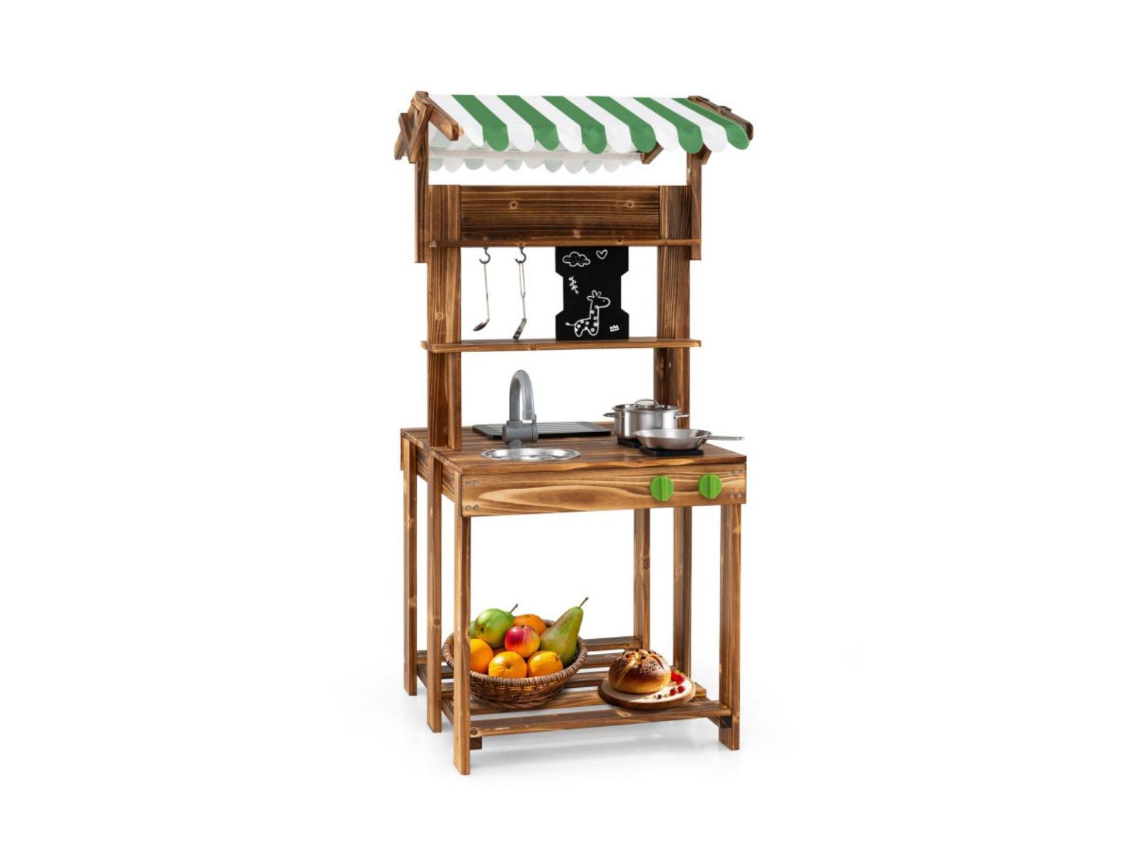 Hongge Double-Sided Mud Kitchen with Chalkboard and Canopy, Ages 3+