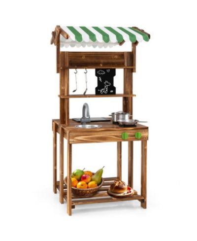 Hongge Double-Sided Mud Kitchen with Chalkboard and Canopy, Ages 3+