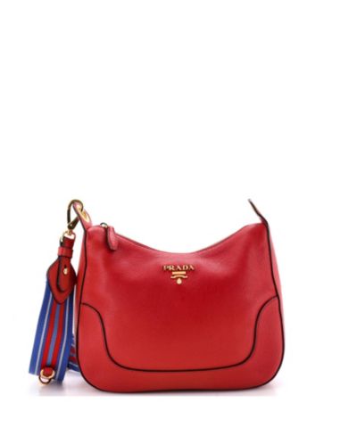 Подержатая сумка-хобо Prada Medium Striped Strap Zip Vitello Daino