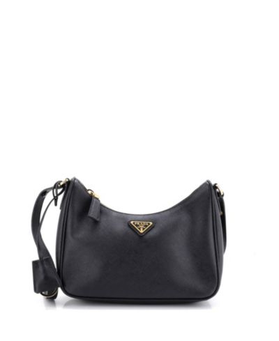 Pre-Owned Prada Mini Adjustable Handle Zip Hobo Saffiano Leather