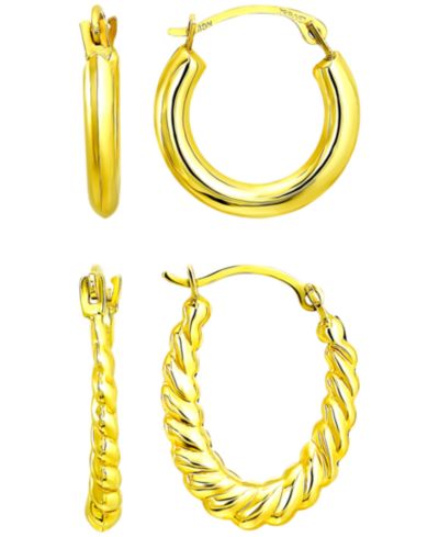 Macy's 2-Pc. Ribbed & Polished Hoop Earrings Set in 10k Yellow Gold