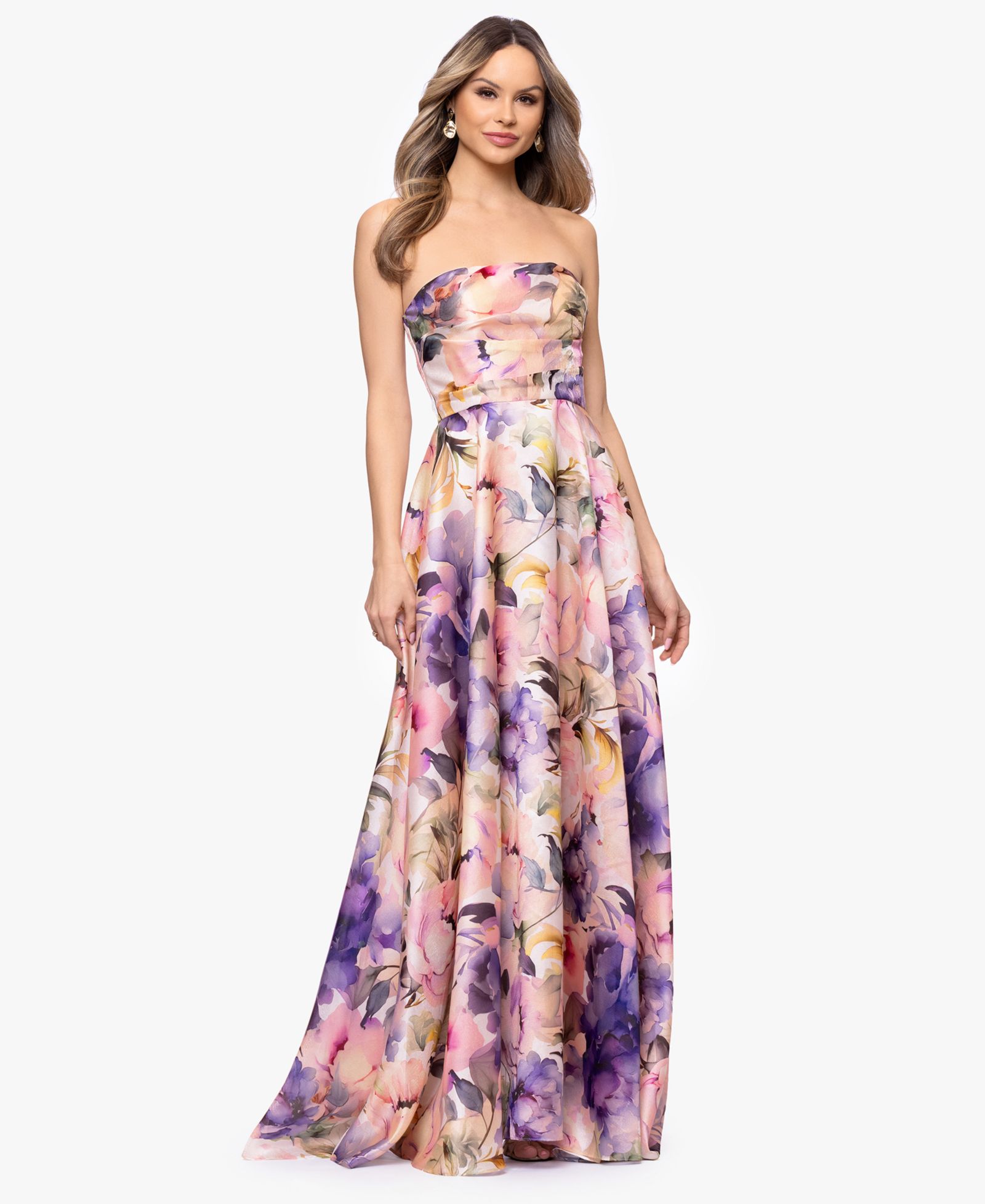 Женское вечернее платье Betsy & Adam Printed Strapless Ball Gown