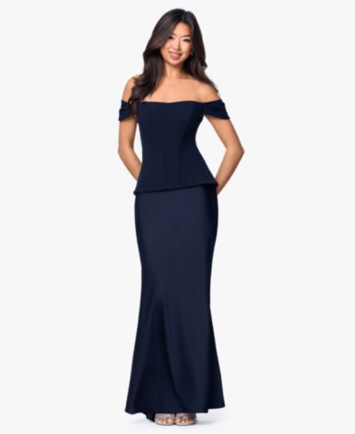 Betsy & Adam Women's Long Off-The-Shoulder Corset Dress