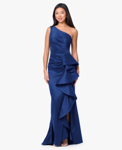 Betsy & Adam Women's Long One-Shoulder Dress
