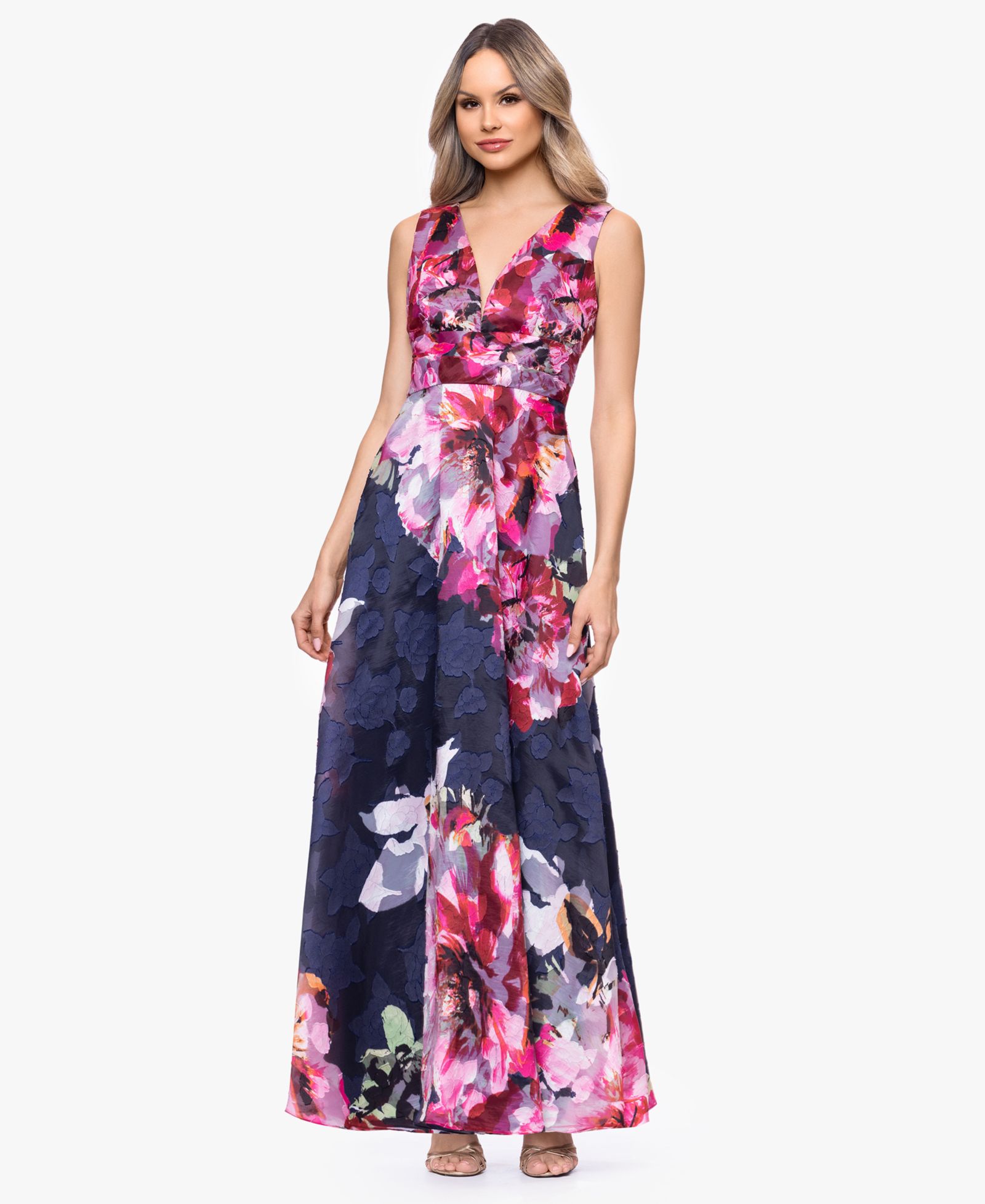 Betsy & Adam Women's V-Neck Burnout Floral Dress