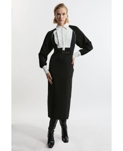 Karen Millen Women's Twill Collared Woven Midi Dress