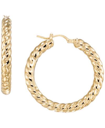 Italian Gold серьги-кольца с витым золотом 10k Yellow Gold