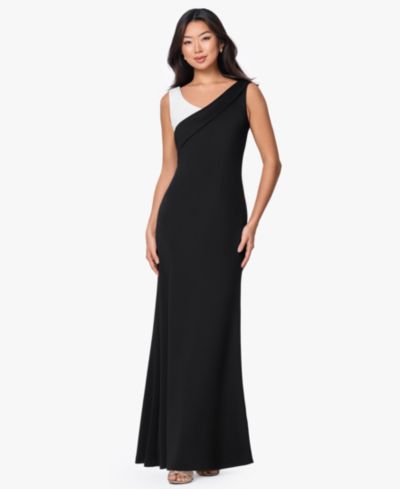 B&A By Betsy and Adam Women's Techno Scuba V-Neck Gown