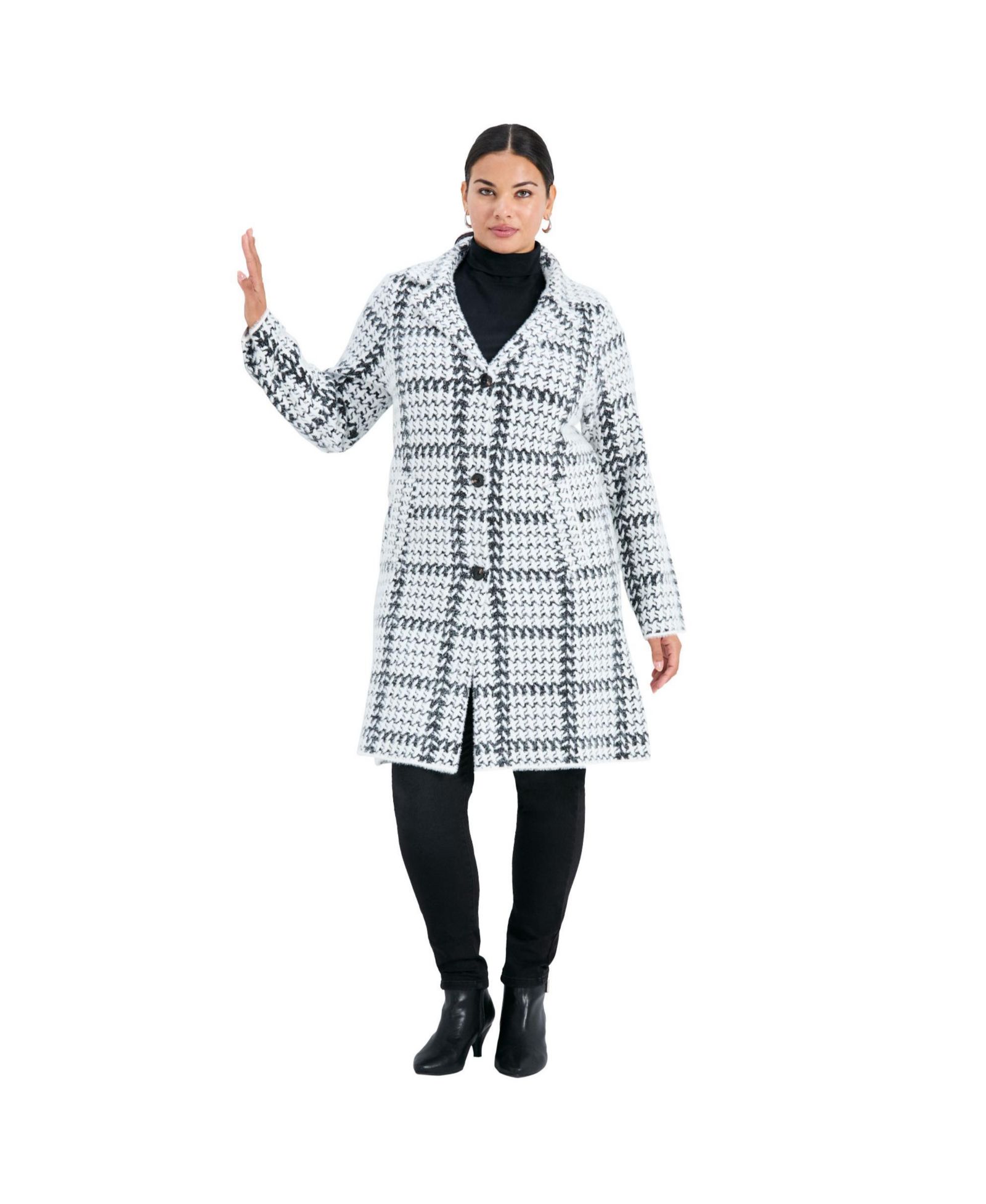 AVENUE Plus Size Gigi Check Sweater Coat