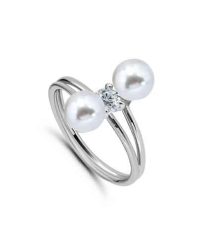 Cttw 4mm Round Cubic Zirconia Center Stone 6mm + 5mm Imitation Pearl на кольце bypass band