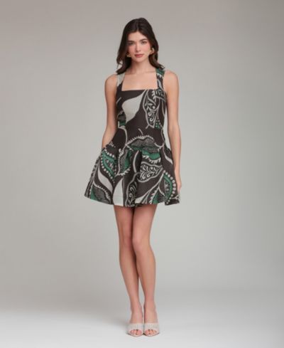 Avec Les Filles Women's Bali Paisley Square Neck Mini Dress