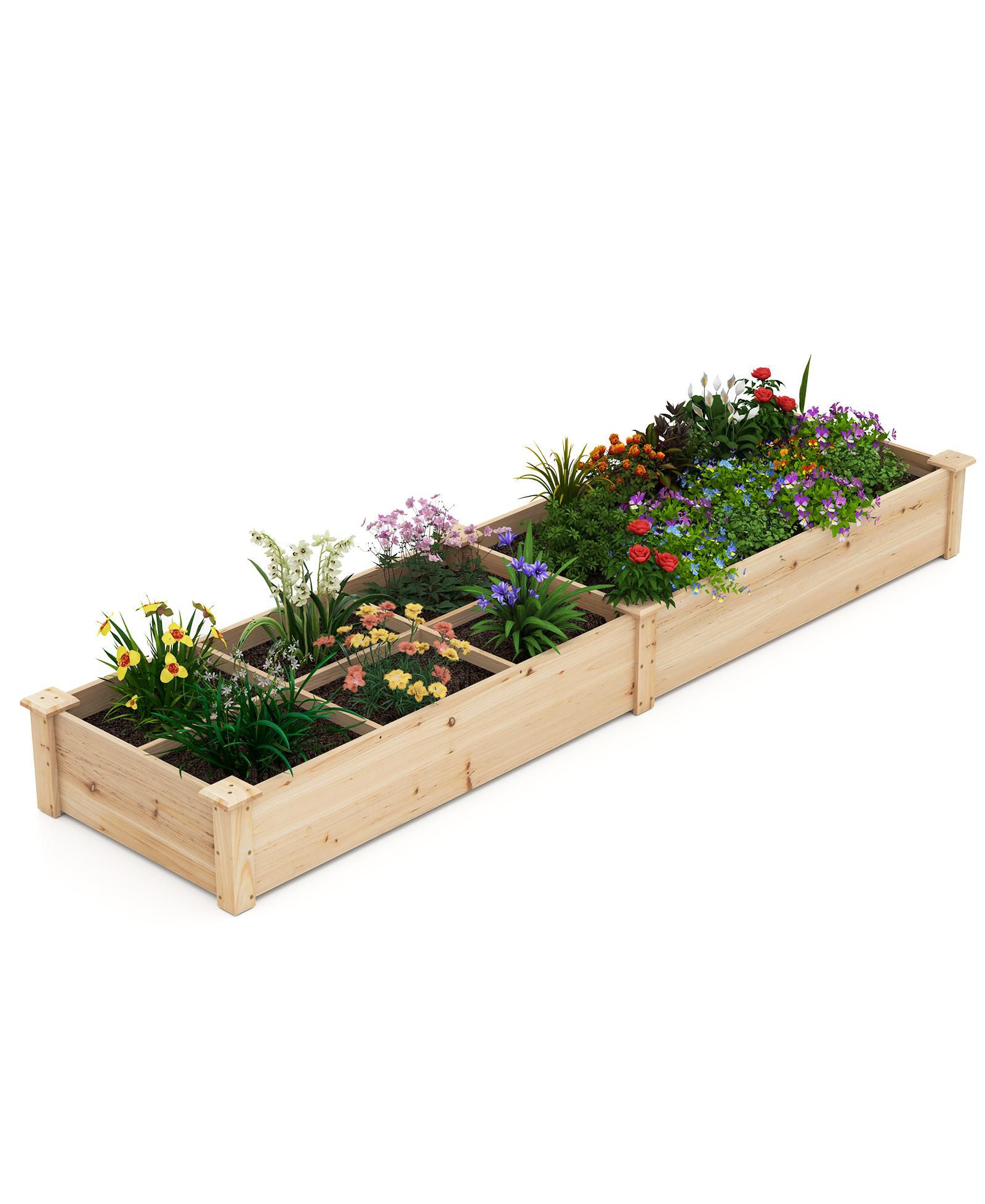 Gymax Raised Garden Bed Wooden Elevated Planter w/2 Planter Boxes 7 Compartments