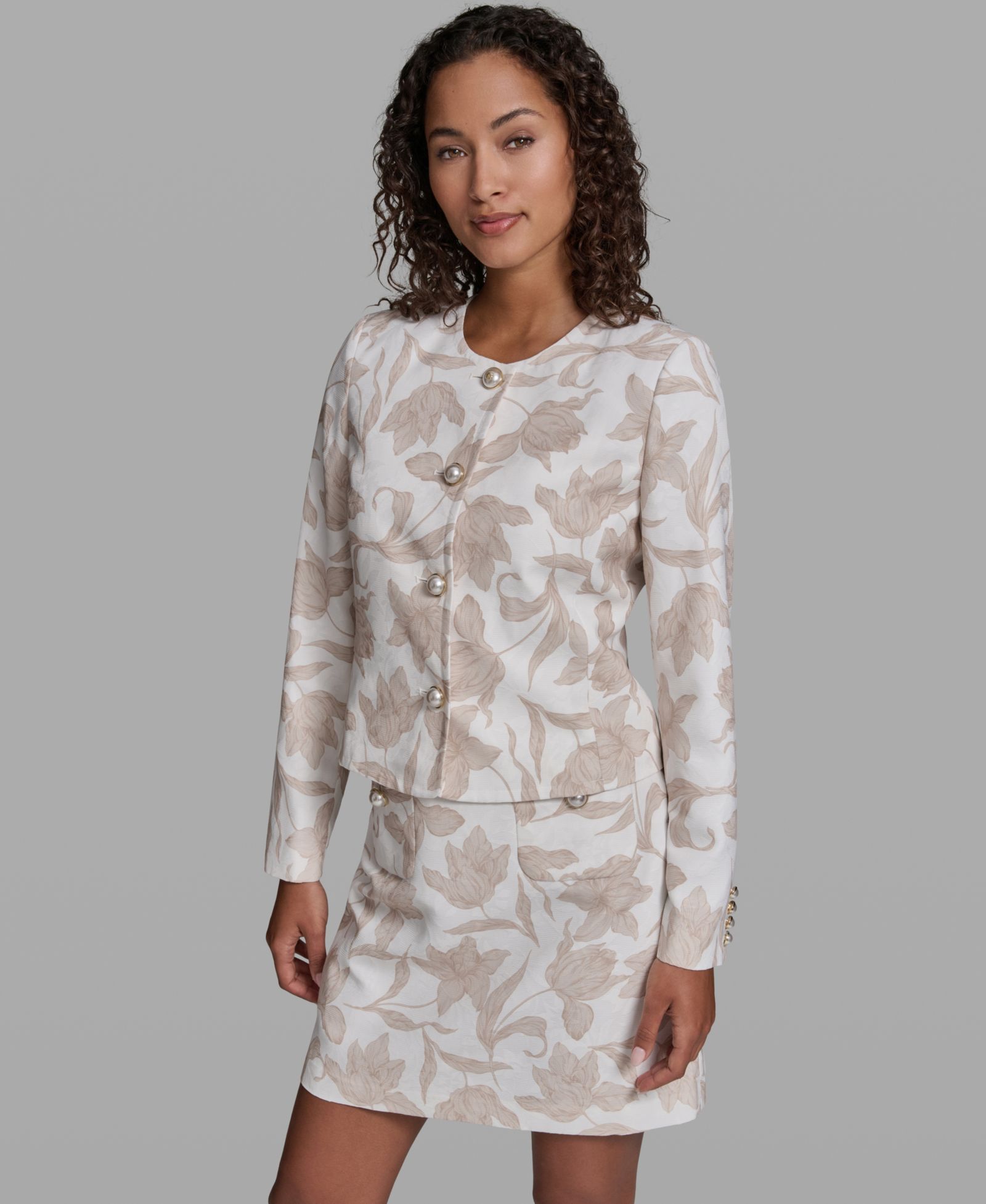 KARL LAGERFELD PARIS Women's Floral Printed Cropped Woven Jacket