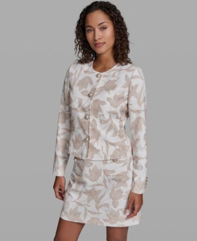 KARL LAGERFELD PARIS Women's Floral Printed Cropped Woven Jacket