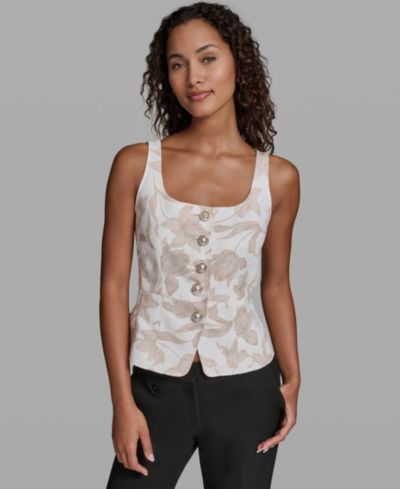 KARL LAGERFELD PARIS Women's Scoop Neck Woven Floral Vest