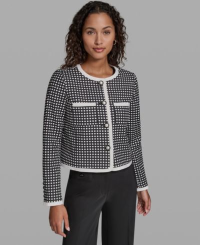 KARL LAGERFELD PARIS Women's Cotton-Blend Polka Dot Cropped Woven Jacket