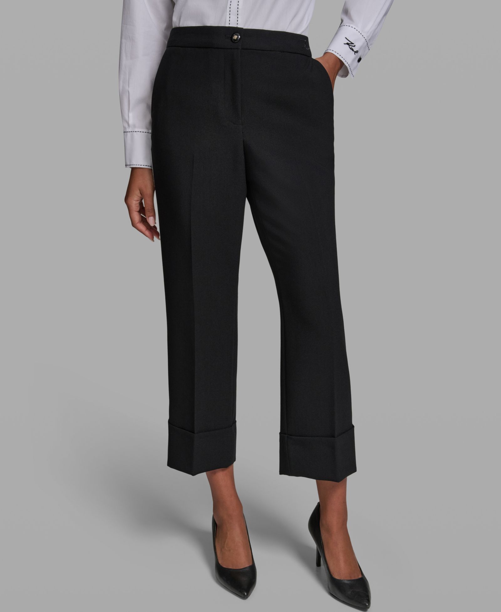 KARL LAGERFELD PARIS Women's Mid-Rise Cuffed Ankle-Length Pants