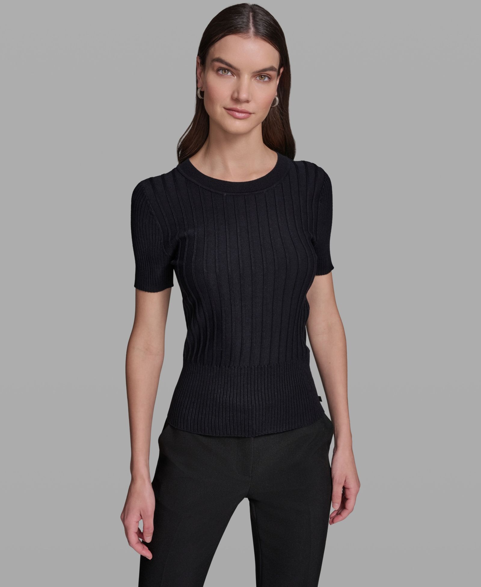 Женский джемпер KARL LAGERFELD PARIS Ribbed Short-Sleeve Crew Neck