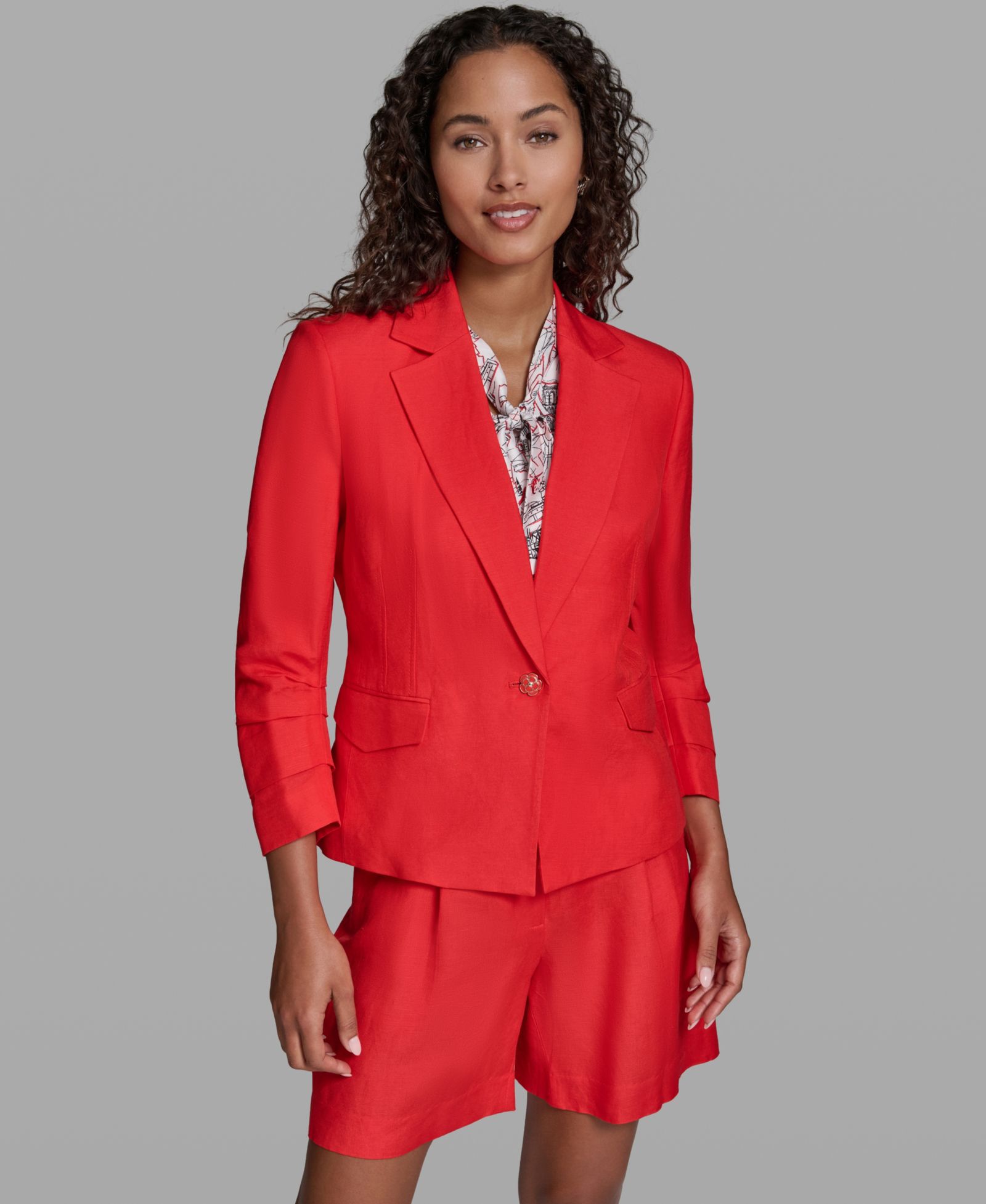 KARL LAGERFELD PARIS Women's Linen-Blend Cropped Single-Button Blazer