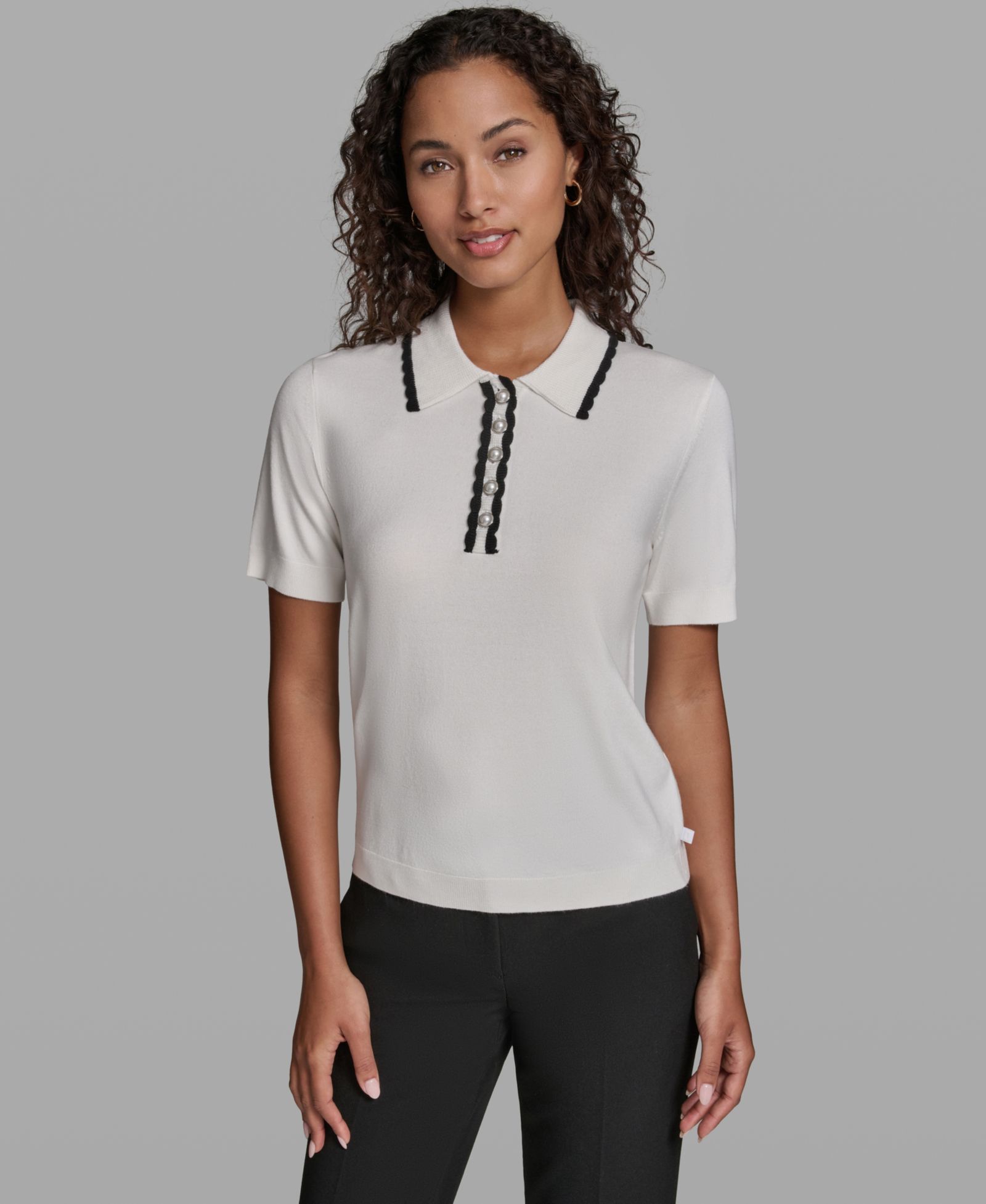 KARL LAGERFELD PARIS Women's Short-Sleeve Collared Sweater