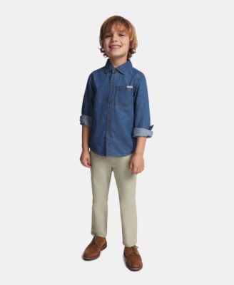 Calvin Klein Boys' 2T-7 Long-Sleeve Shirt and Pants, 2-Piece Set