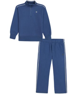 Calvin Klein Boys' 2T-7 Mock Neck Quarter-Zip Long-Sleeve Pullover and Pull-On Pants, 2-Piece Set