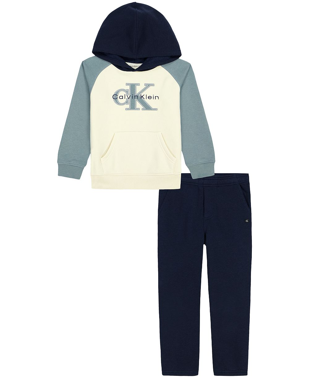 Calvin Klein Boys' 2T-7 Cotton-Blend Fleece Hoodie and Joggers, 2-Piece Set