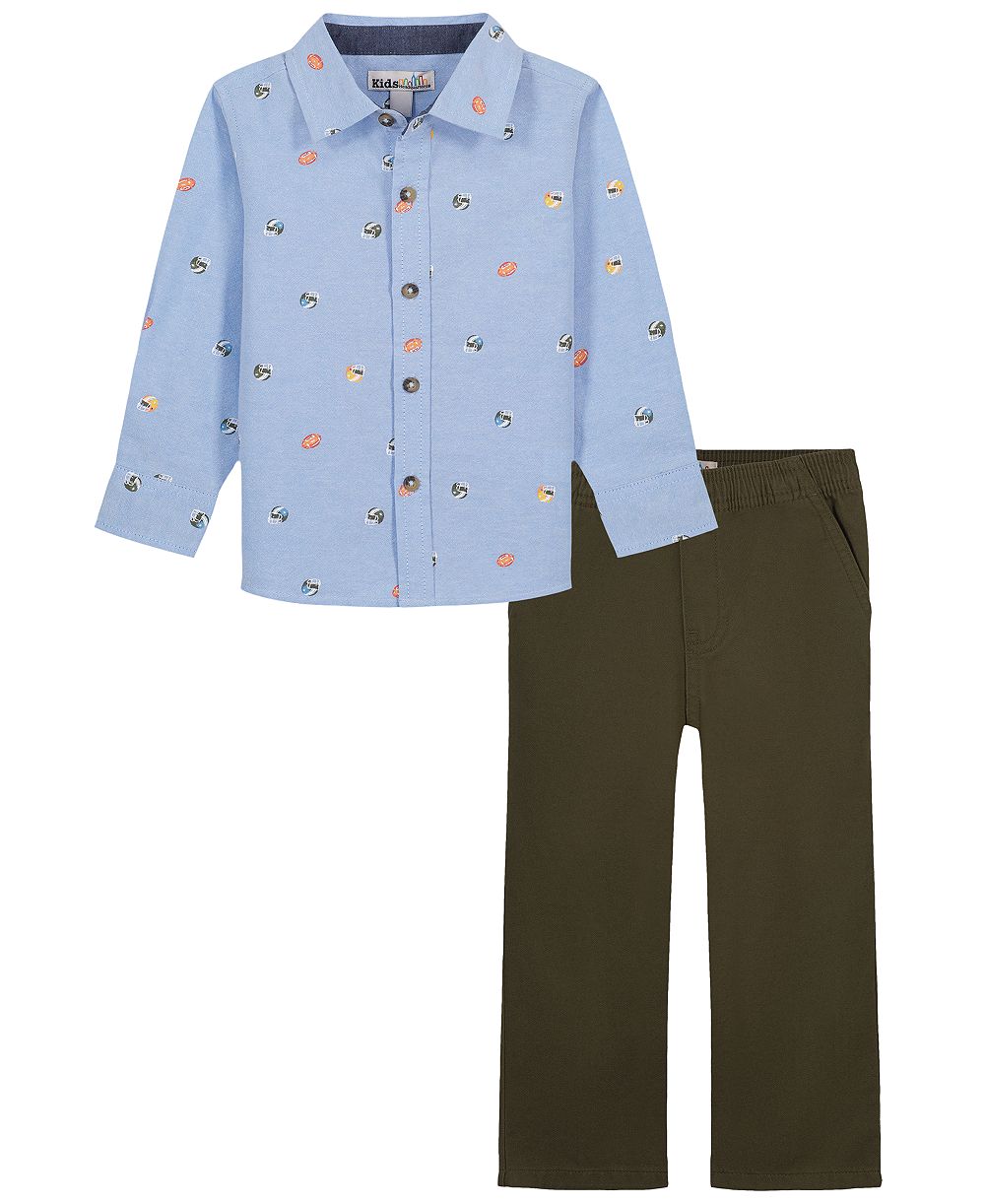 Kids Headquarters Toddler Boys' 2T-5T Woven Long-Sleeve Shirt and Pants, 2-Piece Set