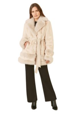 Женское пальто Yumi Luxe Faux Fur Tie Belt Swing