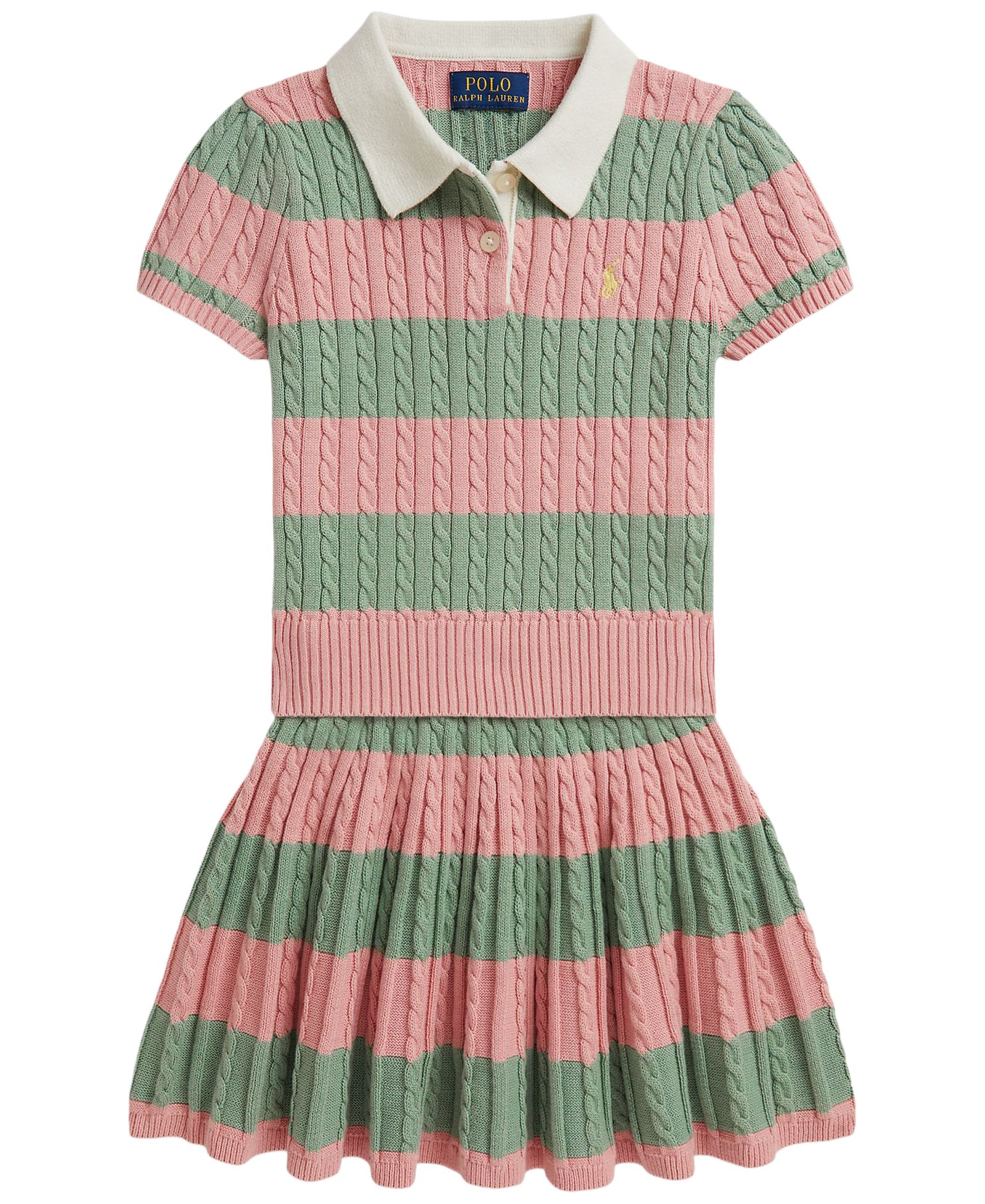 Polo Ralph Lauren Girls' 2T-6X Striped Short-Sleeve Sweater and Skirt, 2-Piece Set
