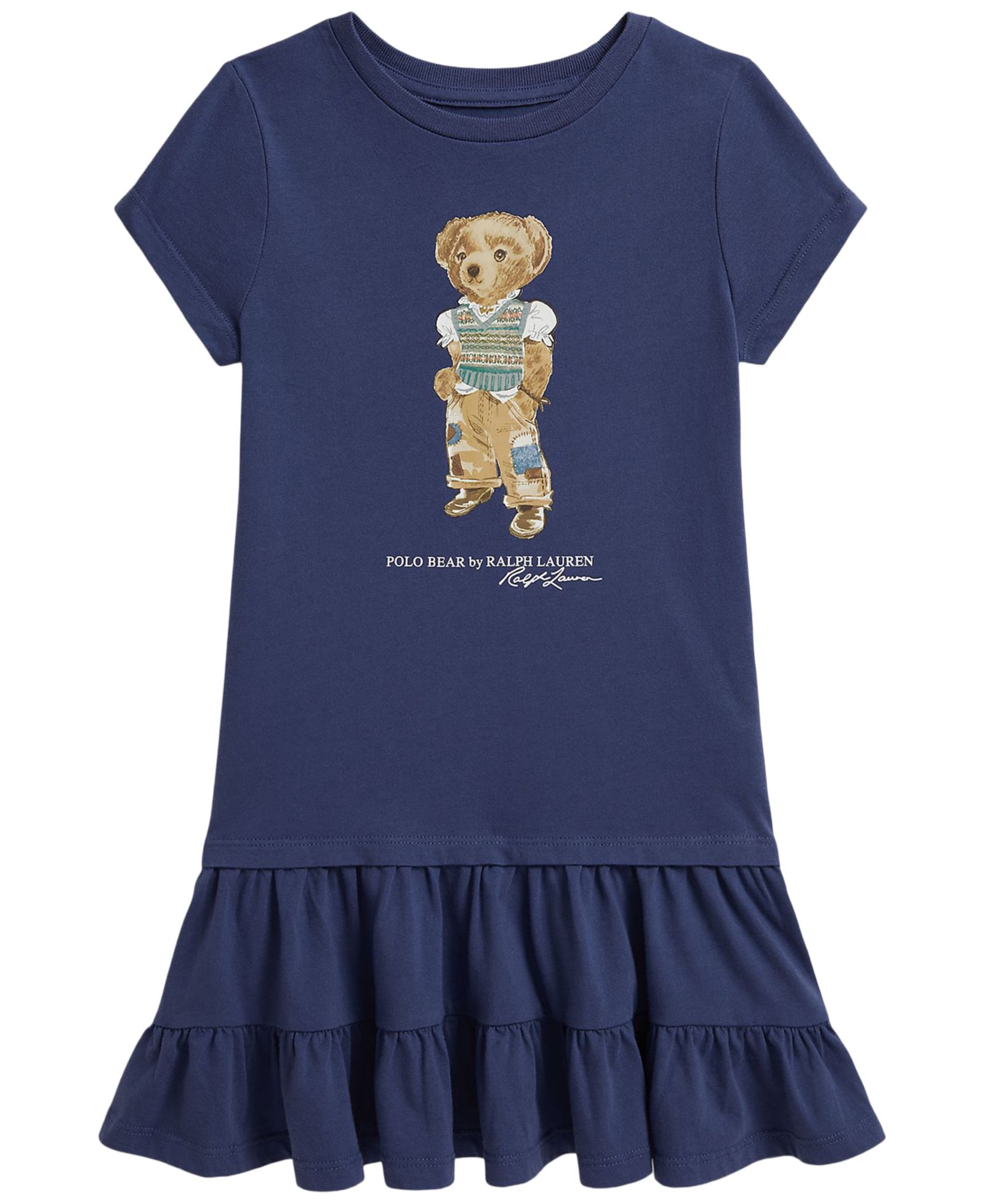 Детская футболка Polo Ralph Lauren Girls' 2T-6X Polo Bear Tiered Short-Sleeve Jersey Dress