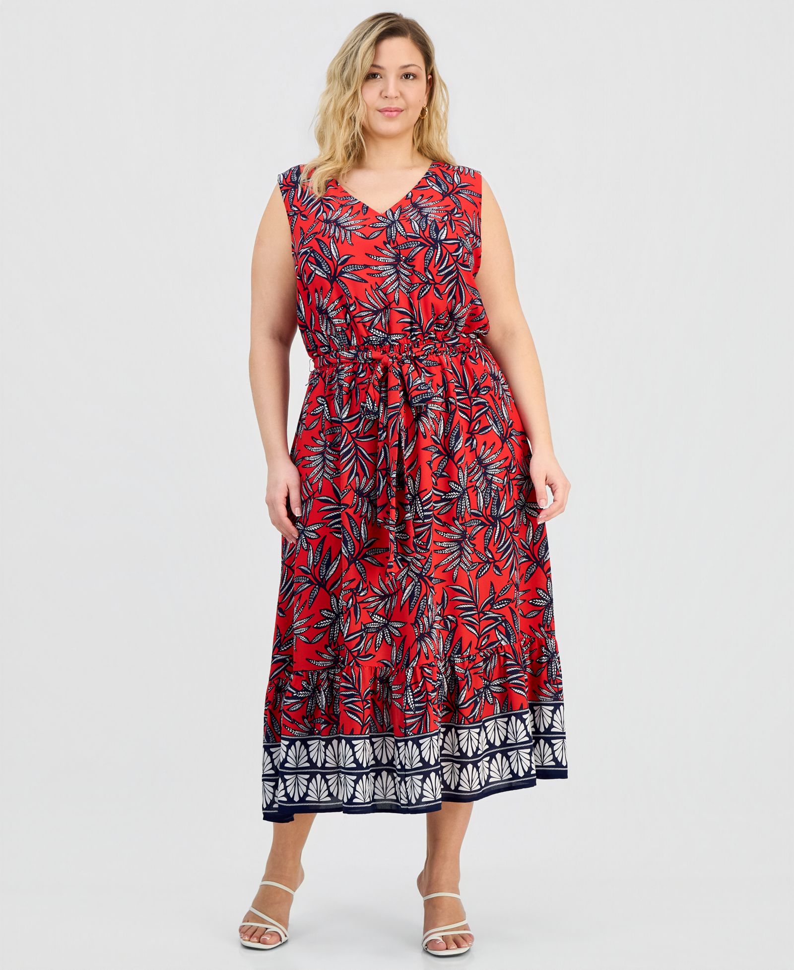 Женское платье Jones New York Plus Size V-Neck Sleeveless Tiered