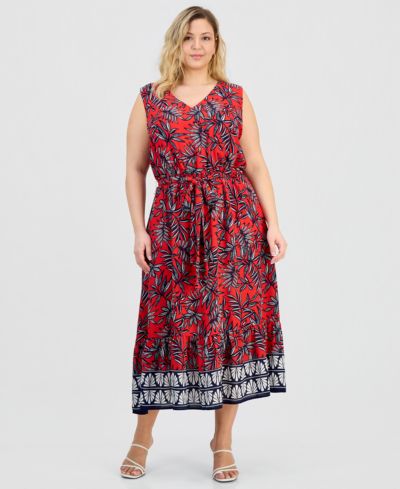 Jones New York Plus Size V-Neck Sleeveless Tiered Dress