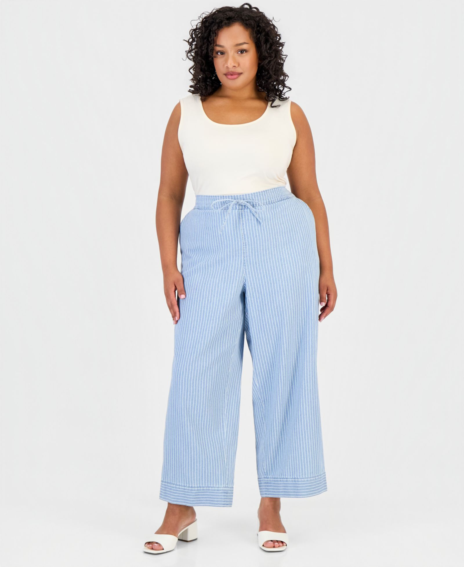 Женские брюки Jones New York Plus Size Cotton Drawstring Pinstriped