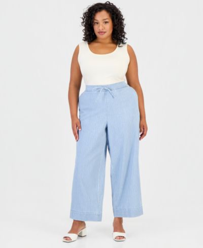 Женские брюки Jones New York Plus Size Cotton Drawstring Pinstriped