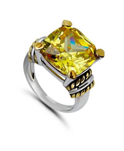 Macy's Two-Tone Oxidized Twist Accent Cushion Cut Cubic Zirconia Statement Ring